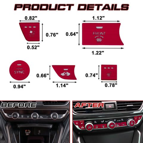 13Pcs Red Aluminum Center Dashboard Switch Cover Trim For Honda Accord 2018-2021
