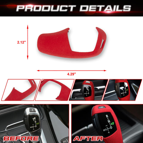 Red ABS Suede Leather Gear Shift Lever Knob Cover Trim For BMW X5 X6 E60 E70 E71