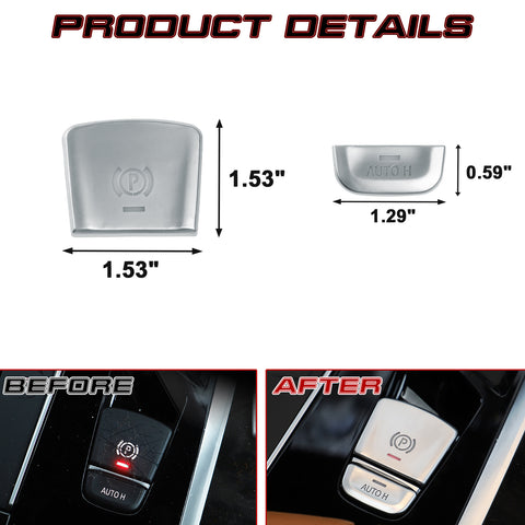 2Pcs Silver Gear P Brake+Hold Function Button Cover For BMW F10 5 Series 18-19