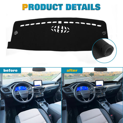 Center Console Dashboard Mat Pre-Cut Non-Slip Sunshield Sun Glare Protector Dash Carpet Pad Black Cover Compatible with Ford Escape 2020-2023