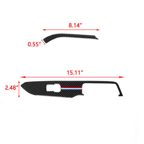 4X 3-Color Bar Carbon Fiber Window Switch Cover Trim For Ford Mustang 2015-2022