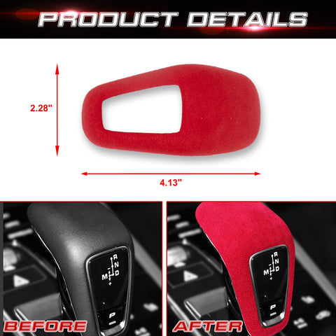 Red Alcantara Suede ABS Gear Shift Knob Cover Trim For Porsche Cayenne 2018-21
