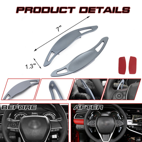Gray Aluminum Steering Wheel Paddle Extension For Toyota Camry 18-22 Corolla