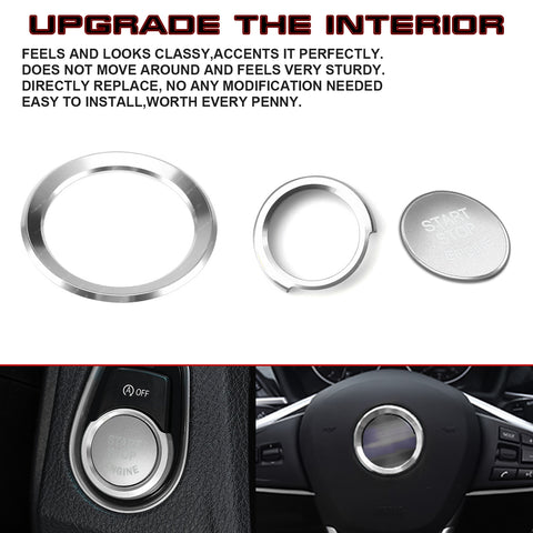 Silver Steering Wheel Logo Engine Ignition Button Cover For BMW 3 Series 2013-up