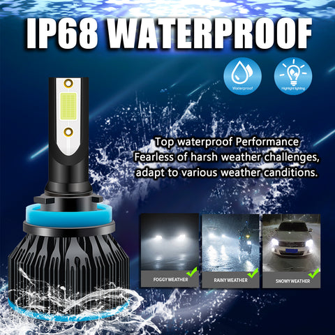 8000K Ice Blue LED Headlight Bulb All-in-One Conversion High Low Beam Kit, 6000LM Super Bright Fog Light Replacement