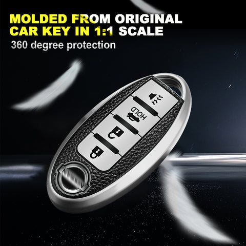 Silver Smart Remote Keyless FOB Shell Cover Soft TPU Leather 4 Button For Nissan