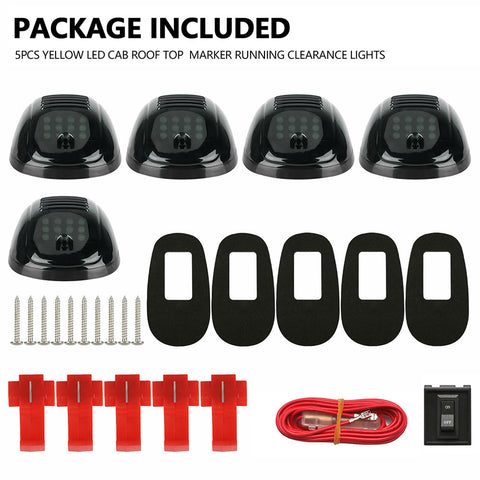 Smoked Lens Amber 16-SMD LED Cab Roof Marker Light Assembly Kit Rooftop Driving Lamp For Dodge RAM 1500 2500 3500 Chevy Silverado GMC Sierra Toyota Pickup Truck etc