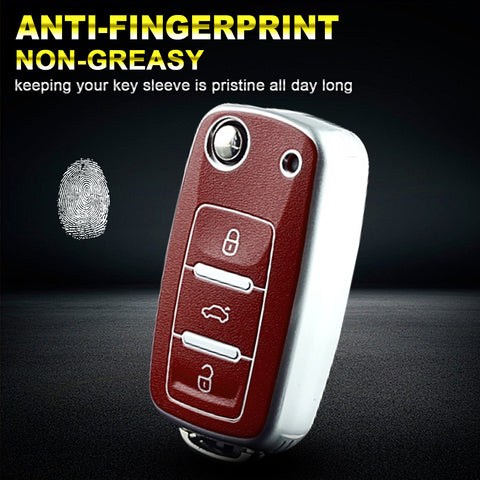 Key Fob Cover for VW Volkswagen Golf GTI Passat Beetle Tiguan Polo EOS Jetta MK1-MK6 3 Buttons,Soft TPU Full Protection Key Shell Case Smart Remote Entry,Brown