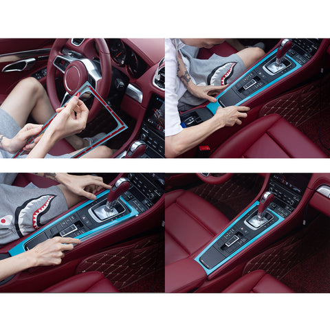 1pcs Red / White / Blue ABS Car Central Console Gear Shift Console Panel Decor Cover for Porsche 911 Boxster Cayman 2013-2019