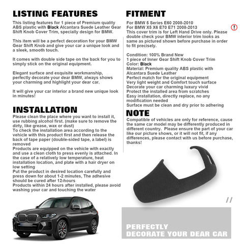 Alcantara Suede Leather Gear Shift Knob Cap Cover For 5-series X5 X6 E60 E70 E71