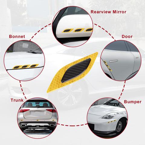 6x Yellow Carbon Fiber Pattern 3D PVC Night Reflect Car Vent Edge Bumper Decal