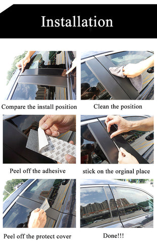 Car Door Pillar Protector - PC Auto Door Window Pillar Cover Post Trim for Honda Civic(4dr) 2016-2020 - 6pcs Glossy Black