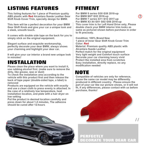 Red Suede Leather Gear Shift Lever Head Knob Cover For G30 G32 G11 G01 2017-up