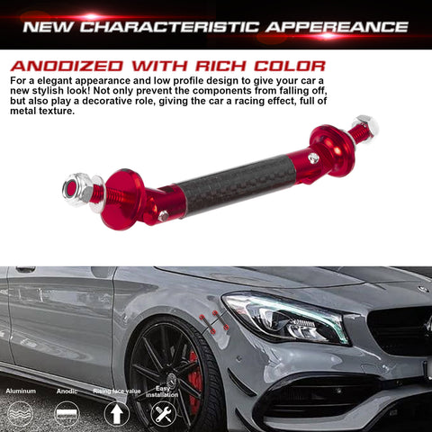 2pcs 45mm Car Adjustable Front Rear Bumper Lip Splitter Trunk Corner Edge Fender Hatch Lid Body Panel Fixed Lock Bar Support Strut Tie Rod Fastener Lever Universal Kit, Carbon Fiber Red
