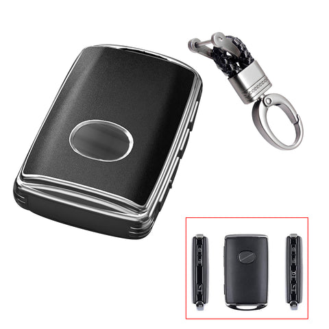 Black TPU Sand Leather Full Protect Remote Key Fob Cover w/Keychain For Mazda CX-9 2020-23