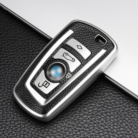 For BMW 1 2 3 4 5 6 7 Series Silver TPU Leather Full Protect Key Fob Case Cover