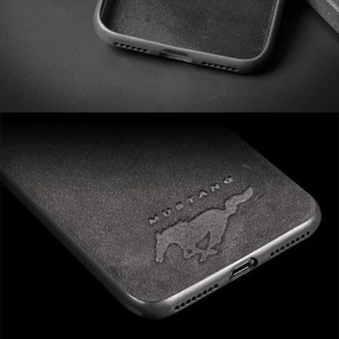Luxury Super Mustang Logo Slim Leather Alcantara Suede Durable Protective Cover Case for iPhone 7 8 iPhone 7 8 Plus iPhone X
