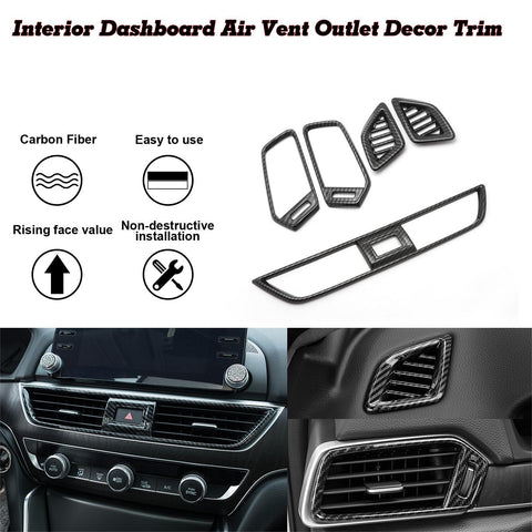 Set of Center Console Middle & Dashboard Side Air Vent AC Outlet Cover Trim, Carbon Fiber Pattern, Compatible with Honda Accord 10th Gen 2018-2022