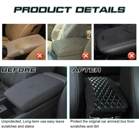 Xotic Tech Center Console Armrest Seat Box Cover Pad, Leather Cushion w/Flexible Elastic Band, Universal Accessories for Most Cars, SUV, Truck (Black 12.60"x7.48")