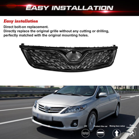 For 2011-2013 Toyota Corolla 4dr Sedan Black Front Upper Grille Cover Molding