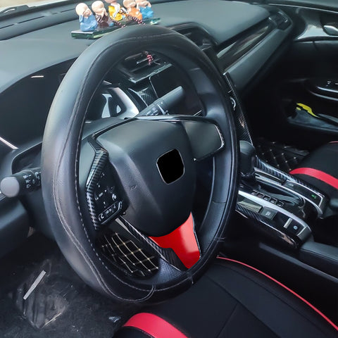 Carbon Fiber Look Steering Wheel +Lip Panel Cover Trims For Civic 10th Gen 16+