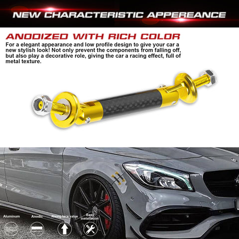 2pcs 45mm Car Adjustable Front Rear Bumper Lip Splitter Trunk Corner Edge Fender Hatch Lid Body Panel Fixed Lock Bar Support Strut Tie Rod Fastener Lever Universal Kit, Carbon Fiber Gold