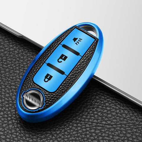 3 Button Blue TPU Key Fob Cover Case Holder Protect For Nissan Rogue Pathfinder