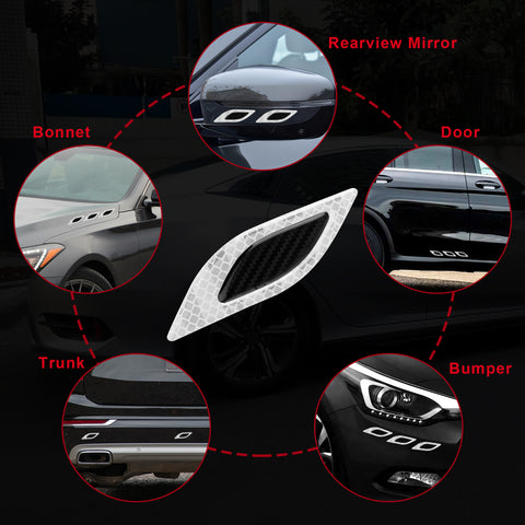 6x White w/ Carbon Fiber Pattern 3D PVC Night Reflect Car Vent Edge Bumper Decal