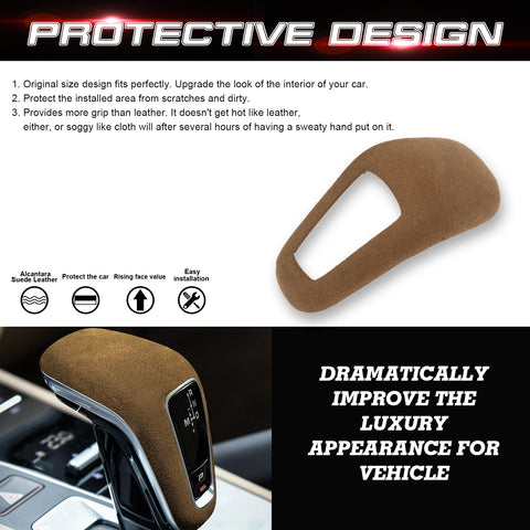 Brown Alcantara Suede ABS Gear Shift Knob Cover Trim For Porsche Cayenne 2018-21