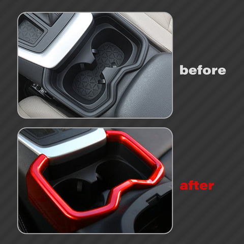 Set Sporty Red Dashboard Side Air Vent Gear Shift Lever Water Cup Holder Steering Wheel Panel Accessories Cover Trim Combo Kit, Compatible with Toyota Rav4 2019-2024