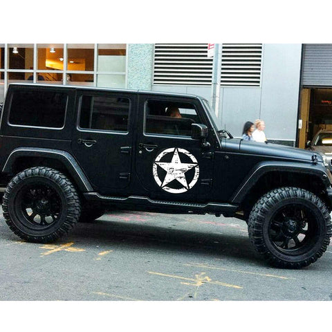 For Jeep Front Hood Sticker - Black/ White/ Yellow Army Military Star Vinyl Graphic Decal for Car Body Trunk Side Fender Door Bumper