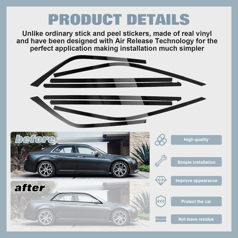 Dark Black Chrome Delete Blackout Window Cover Decal For Chrysler 300 2011-2021