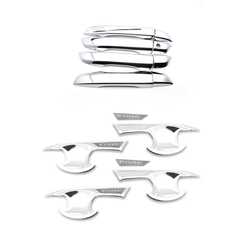 12x Exterior Chrome Door Handle Bowl Decor Cover Trim For Honda Civic 2016-2021
