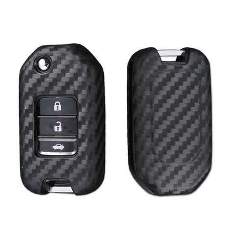 Carbon Fiber Pattern TPU Remote Key Fob Cover Case Fit for Honda Civic CR-V HR-V Accord