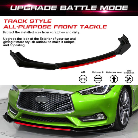 Front Bumper Lip Chin Spoiler Splitter Diffuser Protector Body Kit Compatible with Honda Accord Civic or Volkswagen MK5 MK6 MK7 or Kia Optima or Mitsubishi Lancer, Matte Black w/Red 4pcs