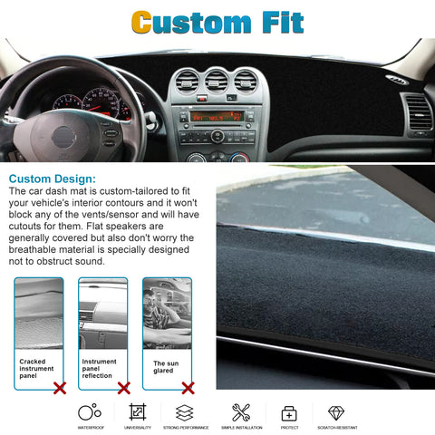 Center Console Dashboard Mat Pre-cut Non-Slip Sunshield Sun Glare Protector Dash Carpet Pad Black Cover Compatible with Nissan Altima Sedan Coupe 2007-2012