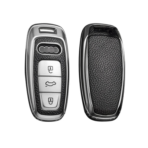 Silver TPU Leather Full Protect Remote Smart Key Fob Cover For Audi A6L A7 A8