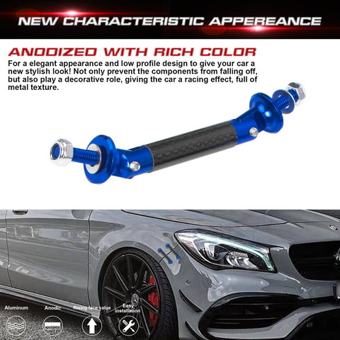 2pcs 45mm Car Adjustable Front Rear Bumper Lip Splitter Trunk Corner Edge Fender Hatch Lid Body Panel Fixed Lock Bar Support Strut Tie Rod Fastener Lever Universal Kit, Carbon Fiber Blue