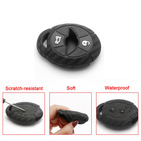 Carbon Fiber Pattern Silicone Key Fob Case Cover Protector for Mini Cooper MK1 R50 R52 R53 3-button Key