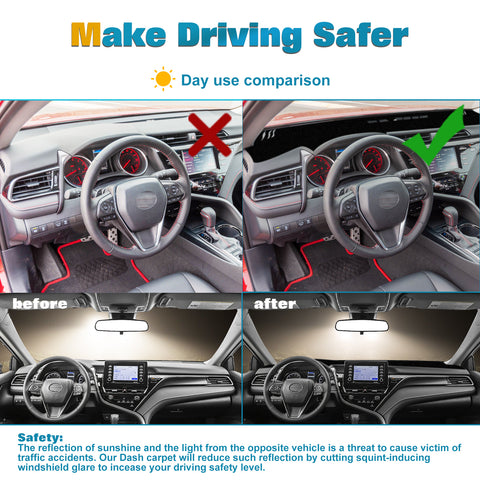 Center Console Dashboard Mat Pre-cut Non-Slip Sunshield Sun Glare Protector Dash Carpet Pad Black Cover Compatible with Toyota Camry 2018-2024