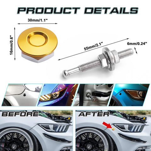 Universal Front Rear Bumper Trunk Hatch Lids Quick Release Fastener Hood Pin Kit Yellow