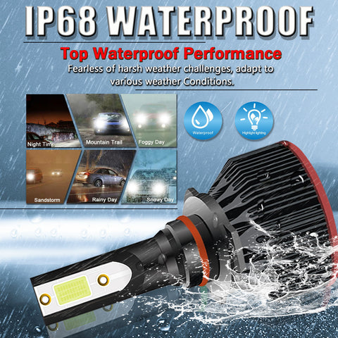 6000K Xenon White LED Headlight Bulb All-in-One Conversion High Low Beam Kit, 6000LM Super Bright Fog Light Replacement