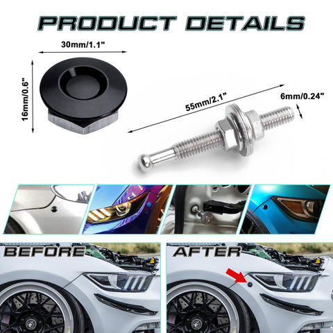 Universal Black Car Exterior Bumpers Fender & Trunk Quick Release Fasteners Hatch Lids Kit