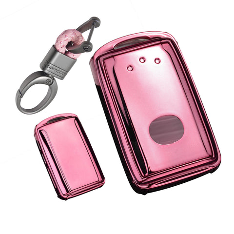 Pink Soft TPU Full Protect Remote Smart Key Fob Cover Case w/Keychain For Mazda 3 2019-2025