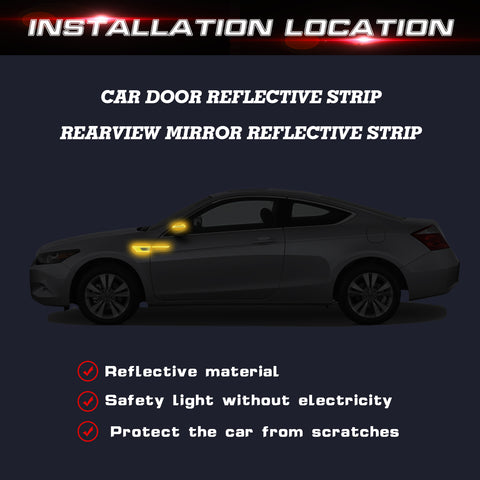 Car Side Door Marker Rearview Mirror Edge Protector Guard Cover Sticker Set, Carbon Fiber Pattern w/ Reflective Safety Strip (Yellow)