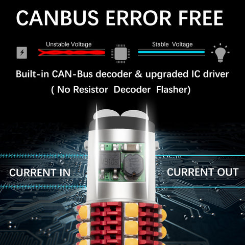 2pcs Error Free 1156 1141 BA15S / 7443 7440 T20 / 1157 2057 7528 BAY15D / 3157 3156 3057 4157 LED Turn Signal Light Bulb, Anti Hyper Flash Canbus Yellow Orange LED Bulb Replacement, No Load Resistor Need