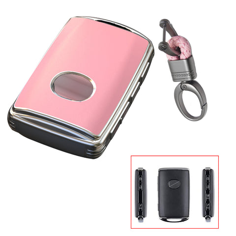 Pink TPU Sand Leather Full Protect Remote Key Fob Cover w/Keychain For Mazda CX-9 2020-23