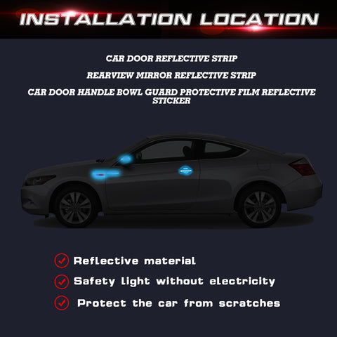 Car Side Door Marker Rearview Mirror Edge & Door Handle Protector Guard Cover Warning Sticker Set, Carbon Fiber Pattern w/ Reflective Safety Strip (Blue)