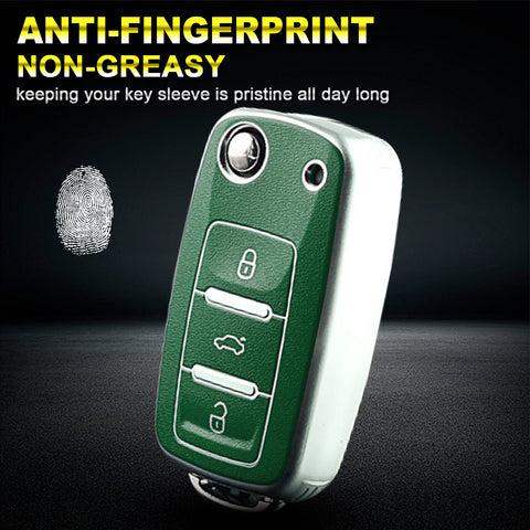 Key Fob Cover for VW Volkswagen Golf GTI Passat Beetle Tiguan Polo EOS Jetta MK1-MK6 3 Buttons,Soft TPU Full Protection Key Shell Case Smart Remote Entry,Green