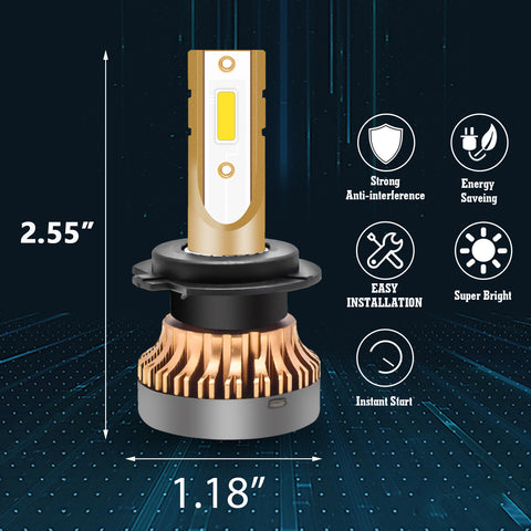 H7 COB Golden Yellow LED Light Bulbs for DRL Fog Lights